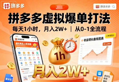 拼多多虚拟爆单打法,每天1小时,月入2W+,从0-1全流程-创业猫 拼多多虚拟爆单打法,每天1小时,月入2W+,从0-1全流程