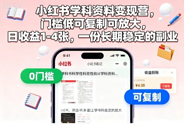 【精】小红书学科资料变现营,门槛低可复制可放大,日收益1-4张,一份长期稳定的副业-创业猫 【精】小红书学科资料变现营,门槛低可复制可放大,日收益1-4张,一份长期稳定的副业