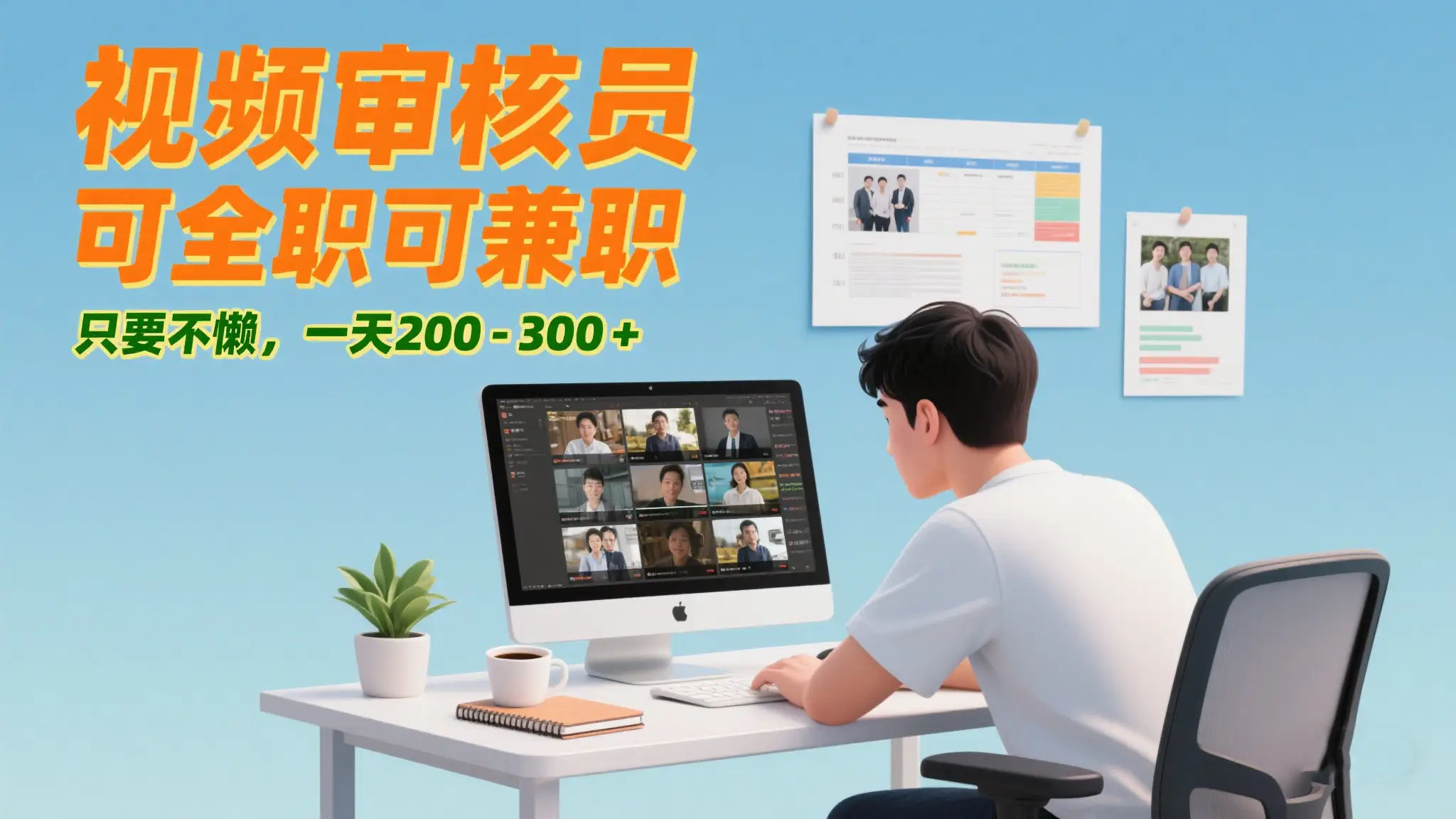 视频审核员，可全职可兼职，只要不懒，一天200-300+