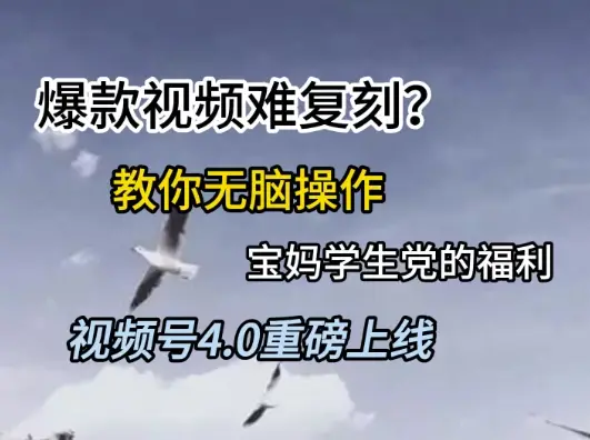 视频号4.0重磅上线，爆款视频难复刻？教你无脑操作宝妈学生党的福利【揭秘】