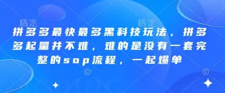 拼多多最快最多黑科技玩法，拼多多起量并不难，难的是没有一套完整的sop流程，一起爆单(更新6月)