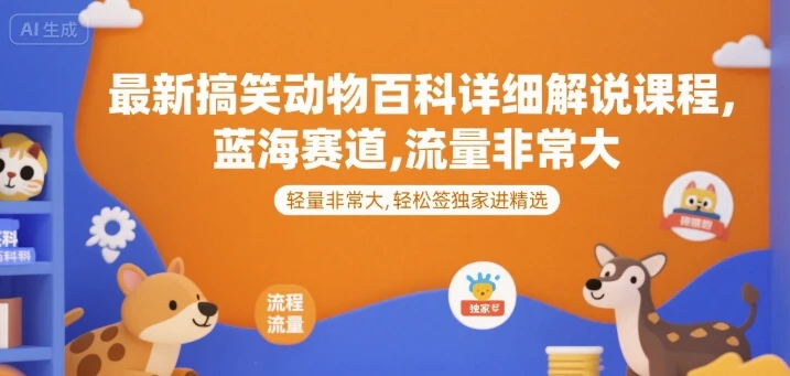 【精】最新搞笑动物百科详细解说课程，蓝海赛道，流量非常大，轻松签独家进精选