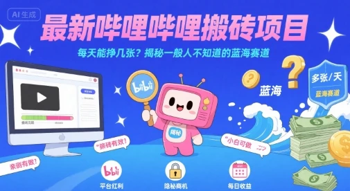 最新哔哩哔哩上B站搬砖项目，每天能挣几张？揭秘一般人不知道的蓝海赛道