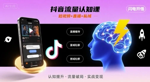 【精】抖音流量认知课，短视频+直播+私域，认知提升，闪电开悟