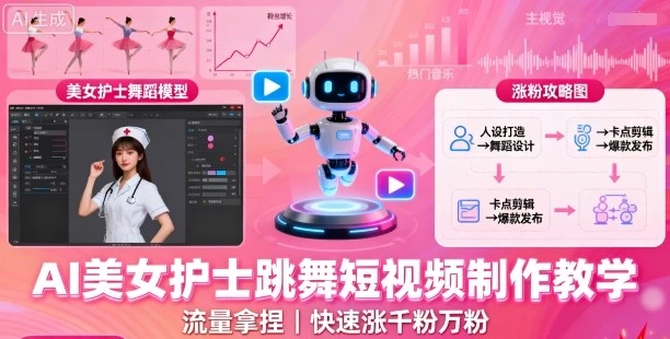 AI美女护士跳舞短视频制作教学，流量拿捏，快速涨千粉万粉【提示词+视频教程】