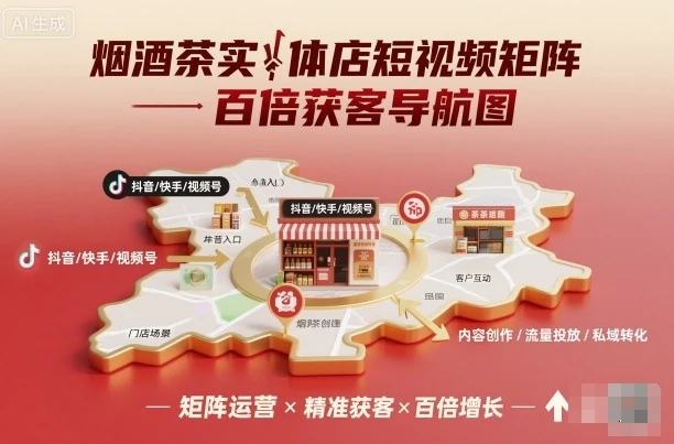 【精】烟酒茶实体店短视频矩阵百倍获客导航图
