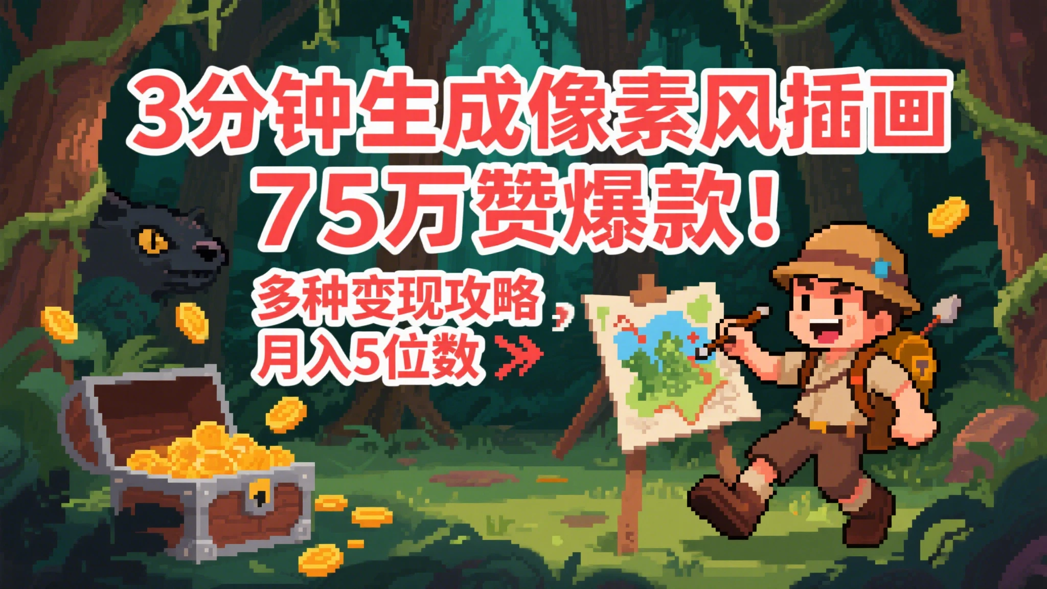 AI像素风视频，单条点赞75万，谁发谁火系列，多种变现方式，日入1000+