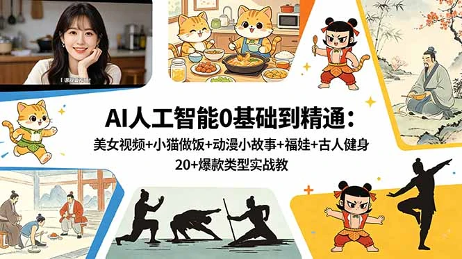 【精】AI人工智能0基础到精通:美女视频+小猫做饭+动漫小故事+福娃+古人健身,20+爆款类型实战教学 【精】AI人工智能0基础到精通:美女视频+小猫做饭+动漫小故事+福娃+古人健身,20+爆款类型实战教学