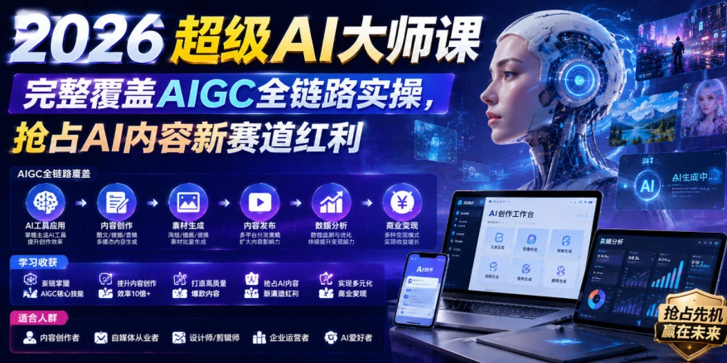 【精】2026超级AI大师课，完整覆盖AIGC全链路实操，抢占AI内容新赛道红利