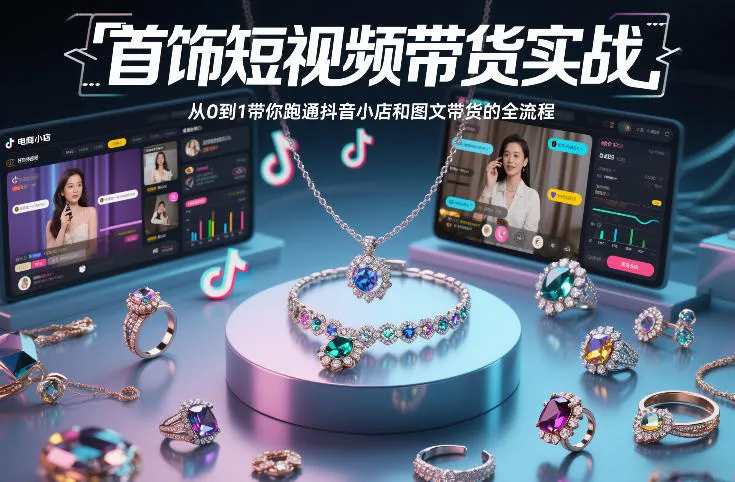 【精】首饰短视频带货实战，从0到1带你跑通抖音小店和图文带货的全流程