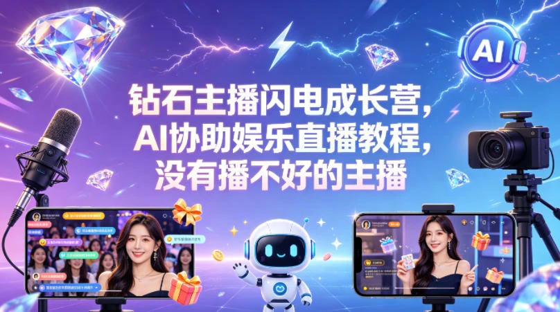 【精】钻石主播闪电成长营，Al协助娱乐直播教程，没有播不好的主播