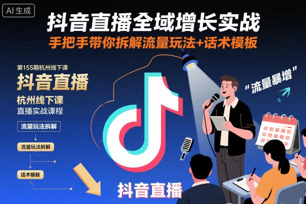 【精】抖音直播全域增长实战第155期杭州线下课，手把手带你拆解流量玩法+话术模板