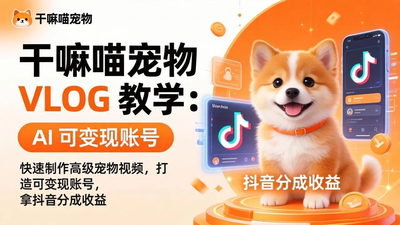 干嘛喵VLOG教学，打造自己的高级宠物vlog账号，可做抖音创作者计划+精选独家收益