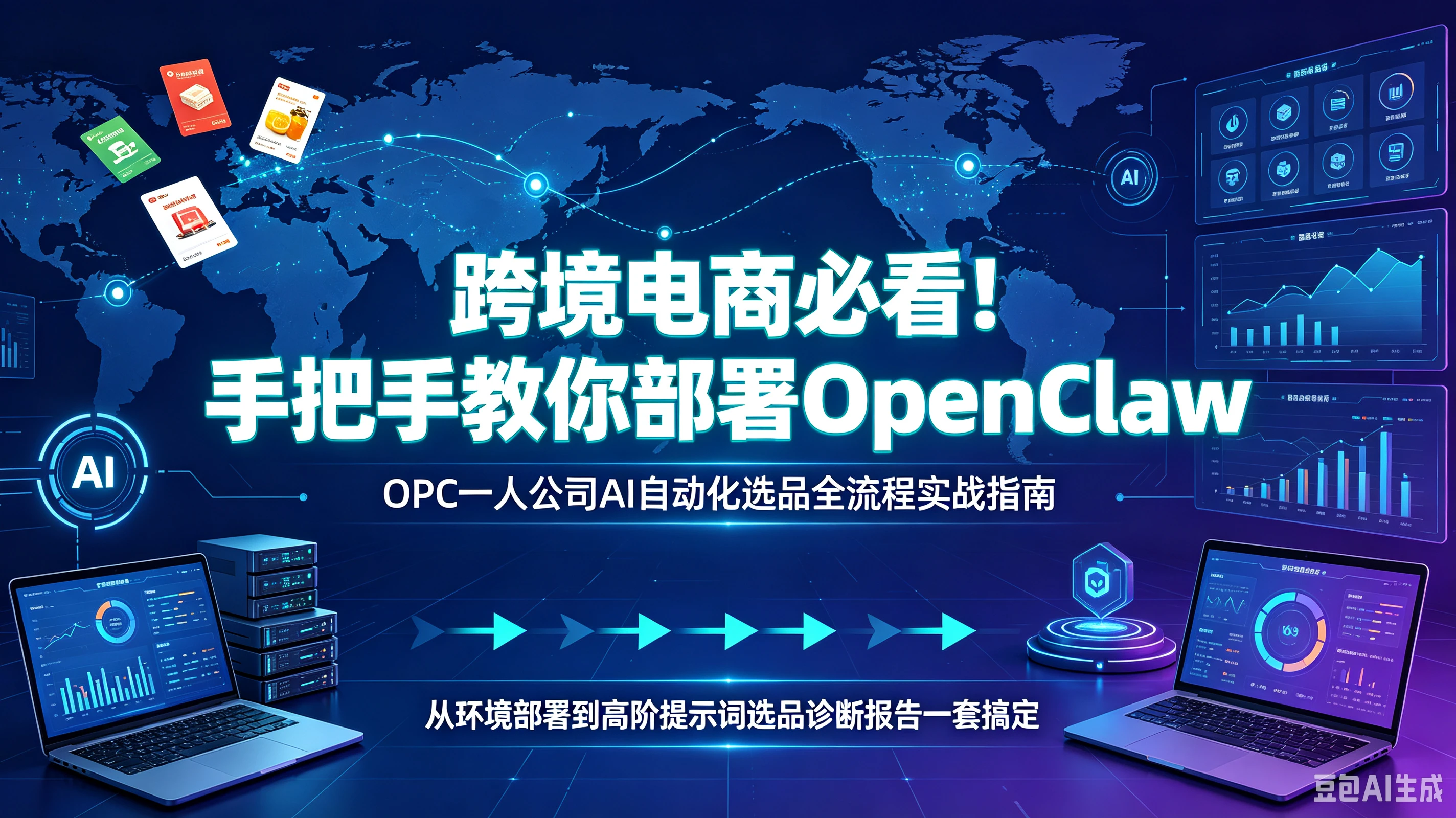 【精】跨境电商必看!手把手教你部署OpenClaw,OPC一人公司AI自动化选品全流程实战指南,从环境部署到高阶提示词选品诊断报告一套搞定