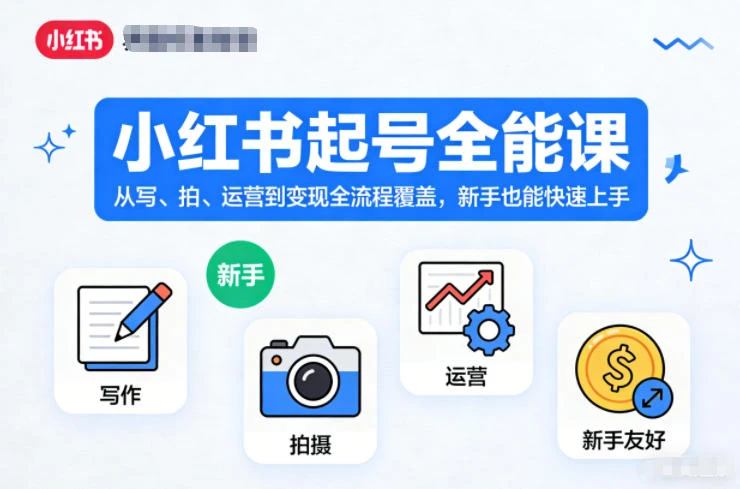 【精】小红书起号全能课，从写、拍、运营到变现全流程覆盖，新手也能快速上手