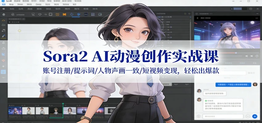 Sora2 AI动漫创作实战课：账号注册/提示词/人物声画一致/短视频变现，轻松出爆款