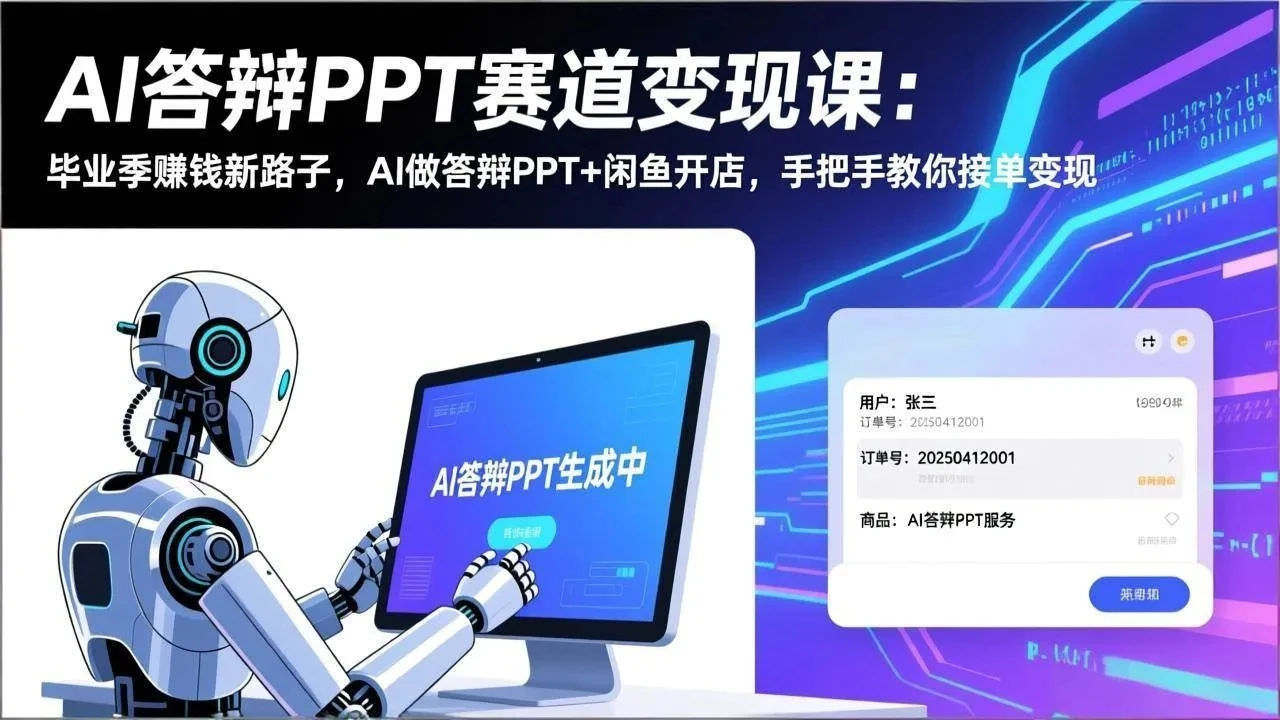 【精】AI答辩PPT赛道变现课：毕业季赚钱新路子，AI做答辩PPT+闲鱼开店，手把手教你接单变现