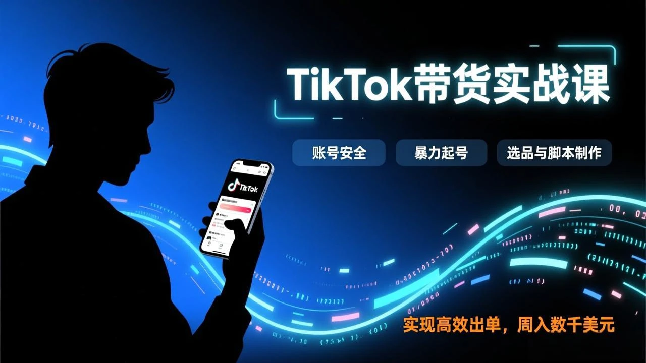 【精】TikTok带货实战课，涵盖账号安全、暴力起号、选品与脚本制作，实现高效出单，周入数千美元