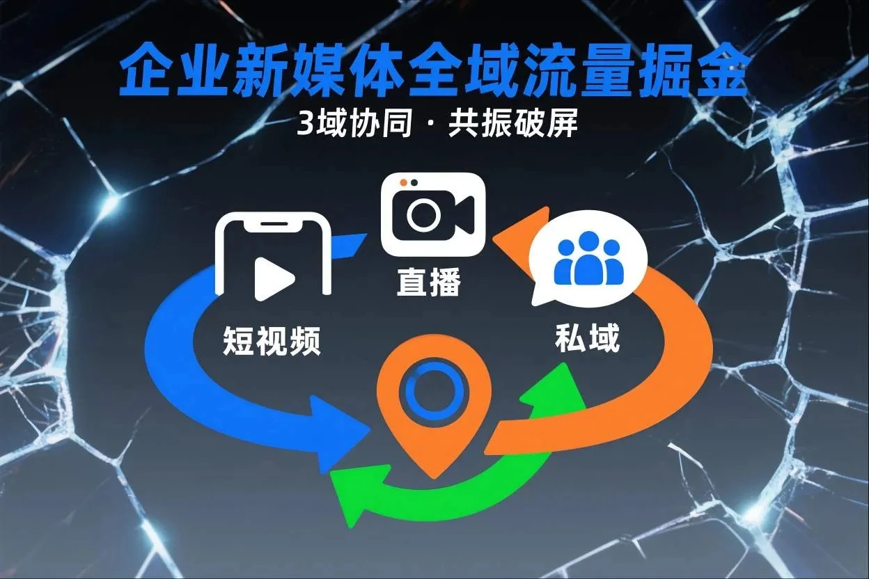 【精】短视频全域商业模式，企业新媒体全域流量掘金，3域协同，共振破屏，短视频-直播-私域-地域