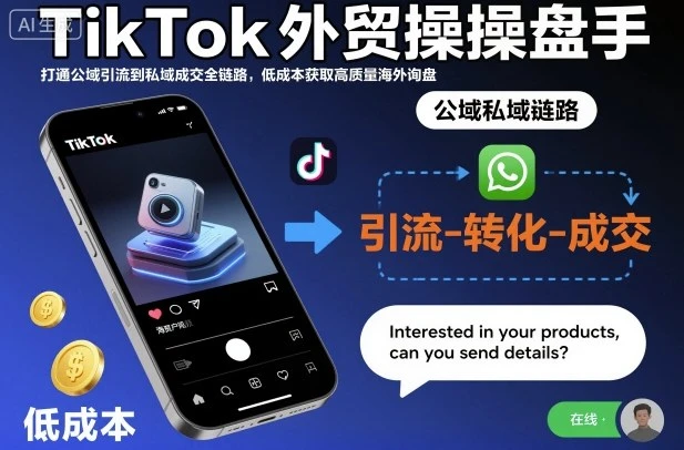 TikTok外贸操盘手，打通公域引流到私域成交全链路，低成本获取高质量海外询盘
